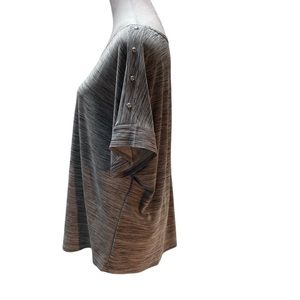 Susan Lawrence Heather Gray Short Cuffed Sleeve Shirt with Silver Metal Studs 2X
